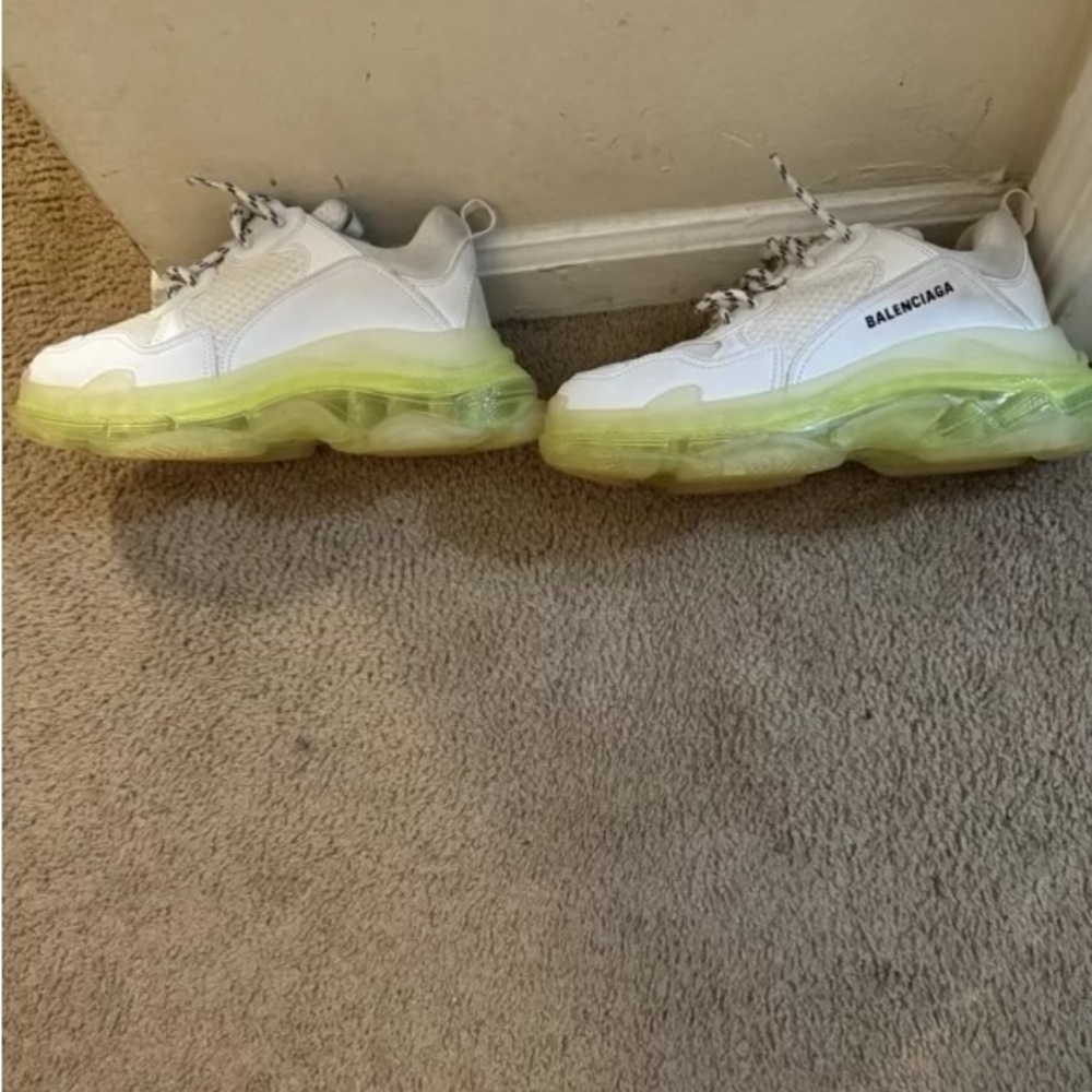 Balenciaga White and Neon Green Sneakers